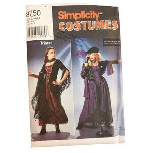 Simplicity 8750 Sewing Pattern Gothic Medieval Costume Size D 4-6-8 17 Pieces
